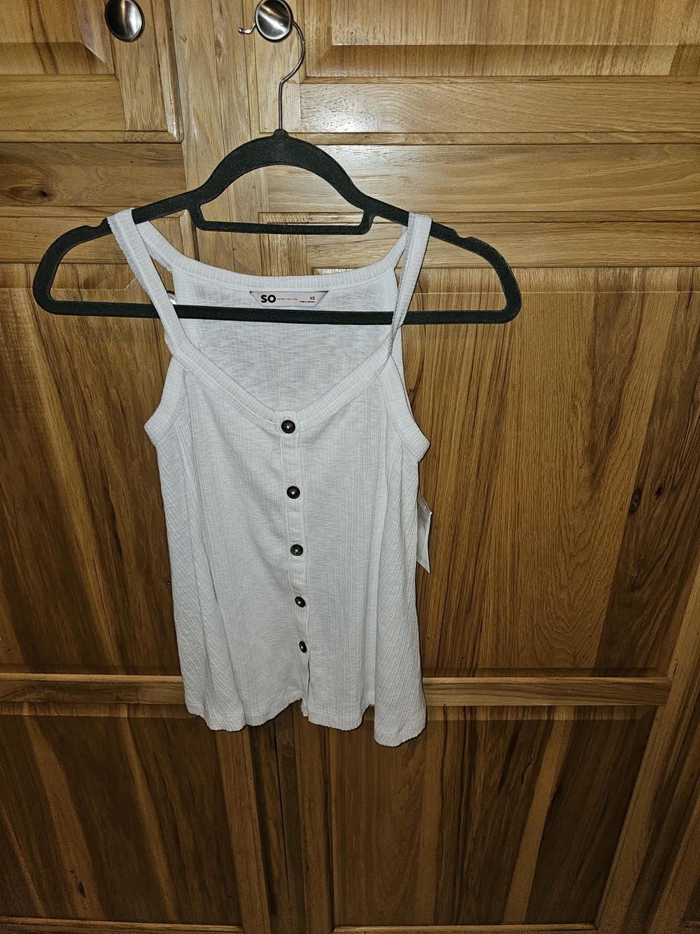 SO White Ribbed Button-Front Tank Top